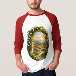 Romantic Rose Garden Arch Mountain Sunrise T-Shirt