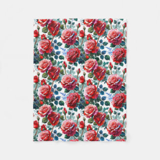 Romantic Rose Garden Print Fleece Blanket