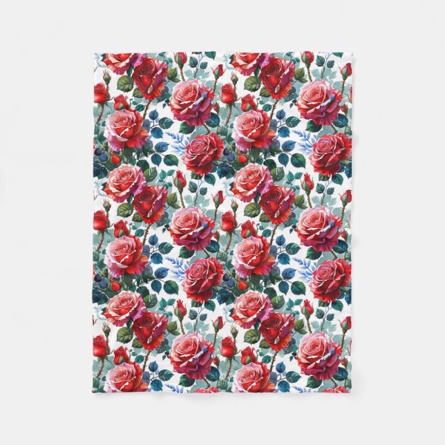 Romantic Rose Garden Print Fleece Blanket (Front)