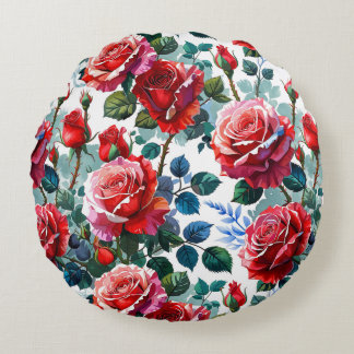 Romantic Rose Garden Print Round Cushion
