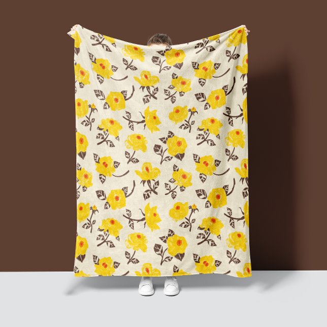 Romantic Rose Garden Yellow Brown Fleece Blanket (Creator Uploaded)