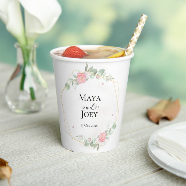 Romantic Rose Geometric Wedding Paper Cups (Insitu)