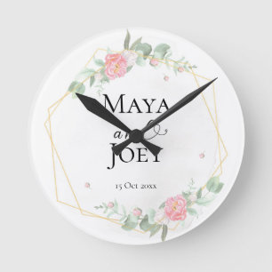 Romantic Rose Geometric Wedding Round Clock