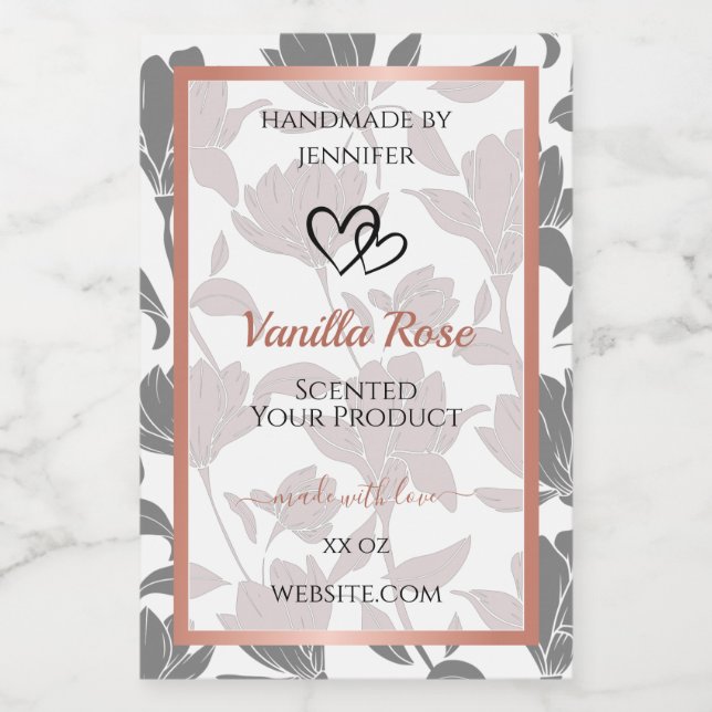 Romantic Rose Gold and Grey Floral Product Labels (Single Label)