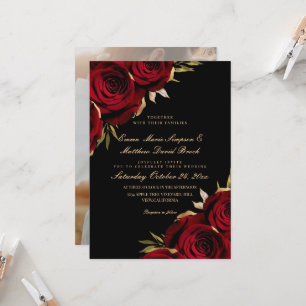 Romantic Rose Gold & Black Floral Wedding  Invitation