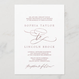Romantic Rose Gold Calligraphy Formal Wedding Invitation