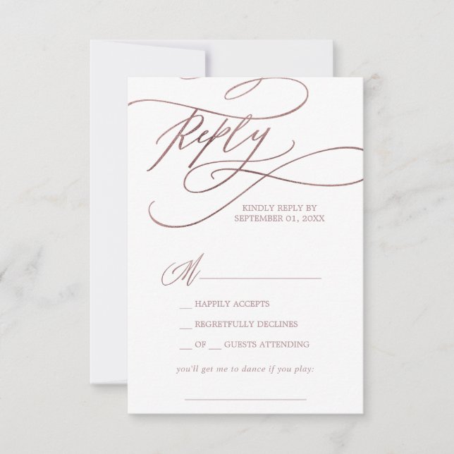 Romantic Rose Gold Calligraphy Song Request RSVP (Front)