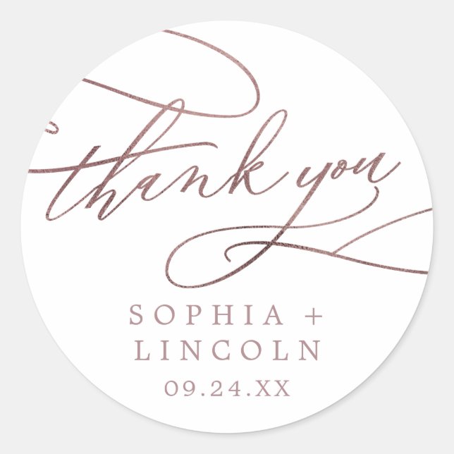 Romantic Rose Gold Calligraphy Thank You Favour Classic Round Sticker (Front)