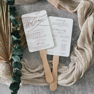 Romantic Rose Gold Calligraphy Wedding Program Fan