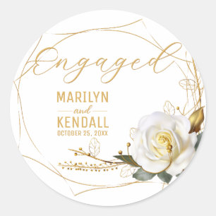Romantic Rose Gold Engagement  Classic Round Sticker