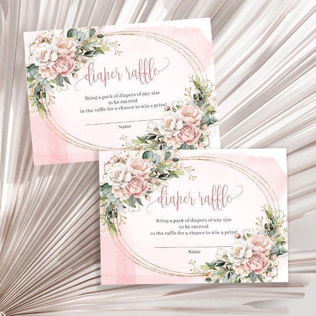 Romantic Rose Gold Floral Eucalyptus Diaper Raffle Enclosure Card (Romantic Rose Gold Floral Eucalyptus Diaper Raffle)