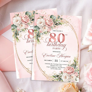 Romantic Rose Gold Floral Greenery 80th Birthday   Invitation