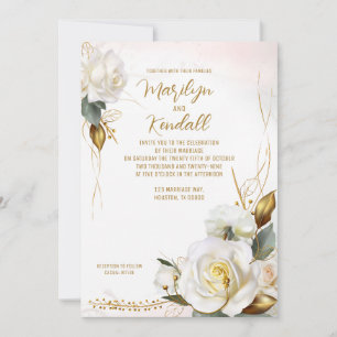 Romantic Rose Gold Floral Wedding Invitation