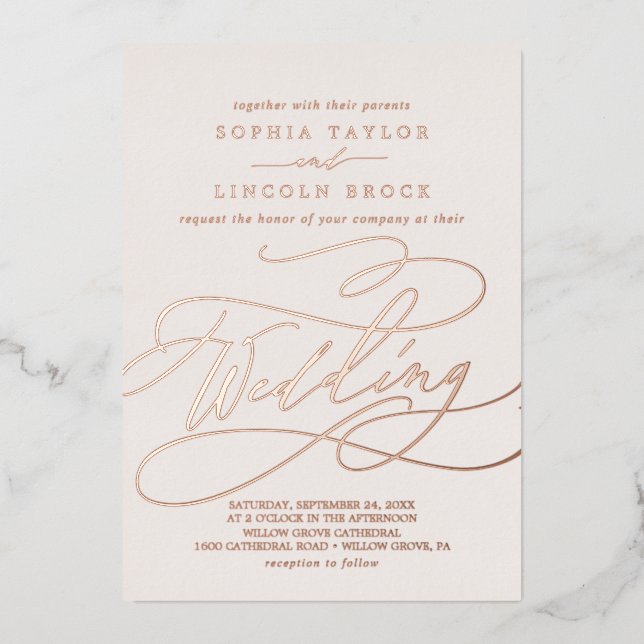 Romantic Rose Gold Foil | Blush Flourish Wedding (Front)