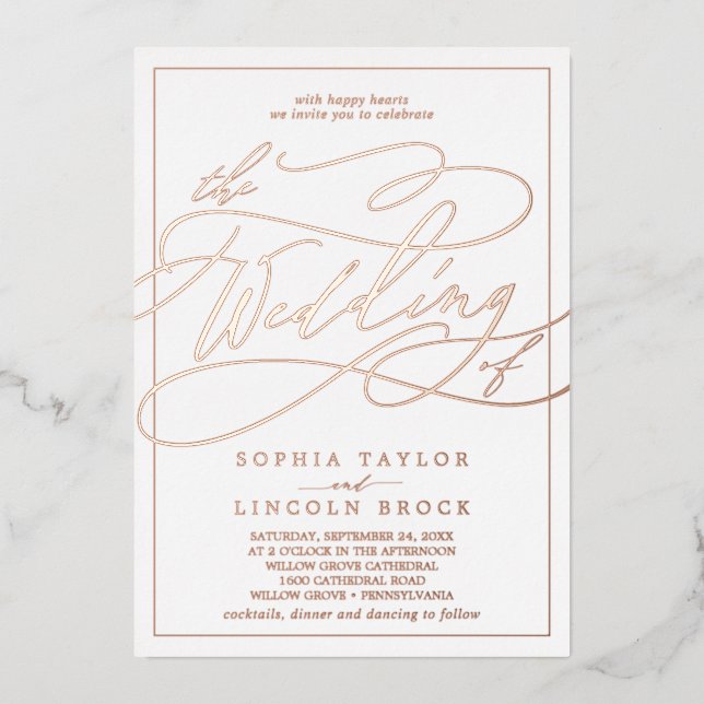 Romantic Rose Gold Foil Calligraphy Frame Wedding (Front)