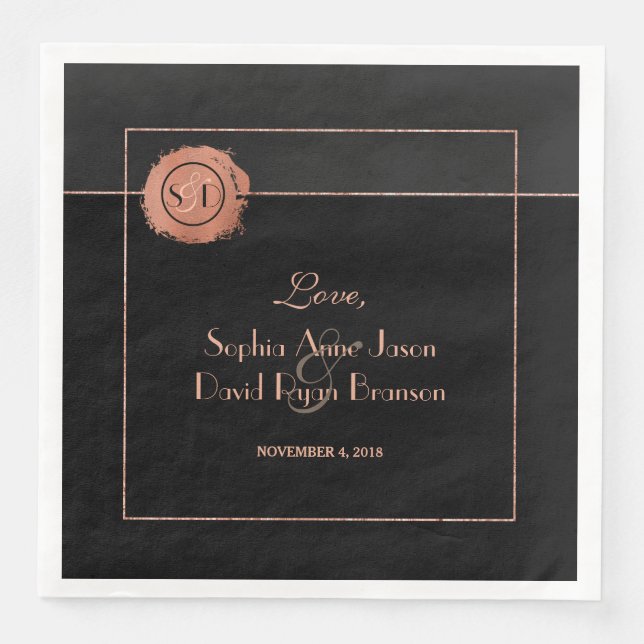 Romantic Rose Gold Glitter Monogram Wedding Napkin (Front)