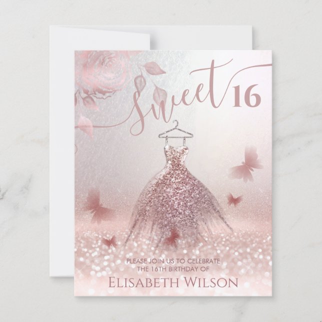 Romantic Rose gold glitter ombre dress butterfly   (Front)