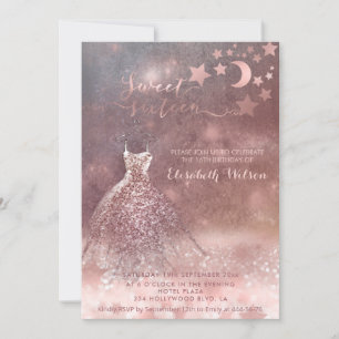 Romantic Rose gold glittery dress celestial Invita Invitation
