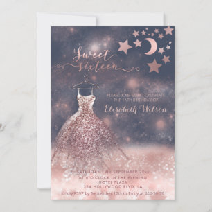 Romantic Rose gold glittery dress celestial Invita Invitation