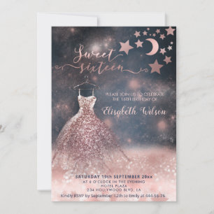 Romantic Rose gold glittery dress celestial Invitation