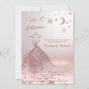Romantic Rose gold glittery dress celestial Invitation