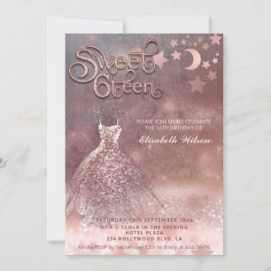 Romantic Rose gold glittery dress celestial  Invitation