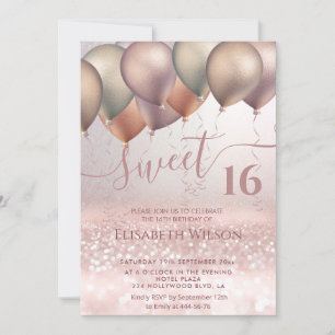 Romantic Rose gold glittery ombre balloon  Invitat Invitation