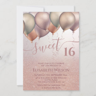 Romantic Rose gold glittery ombre balloon  Invitation