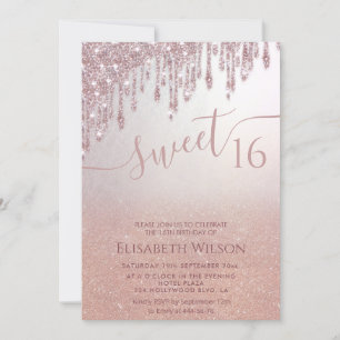 Romantic Rose gold glittery ombre butterfly  photo Invitation