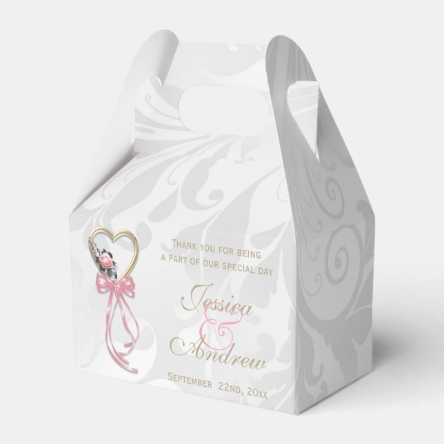 Romantic Rose, Gold Heart & Pink Ribbon Favour Box (Front Side)