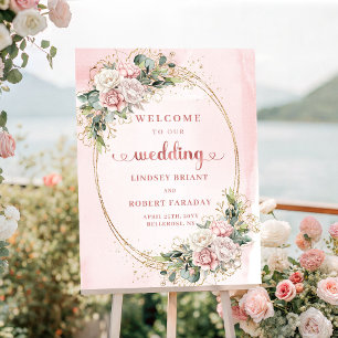 Romantic Rose Gold Light Pink Wedding Welcome Poster