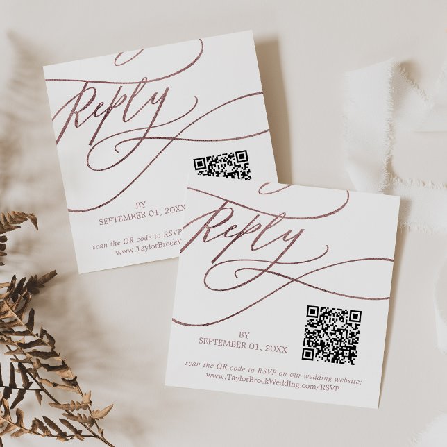 Romantic Rose Gold QR Code Wedding RSVP Enclosure Card (Creator Uploaded)