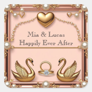 Romantic Rose Gold Swan Wedding Layout Square Sticker