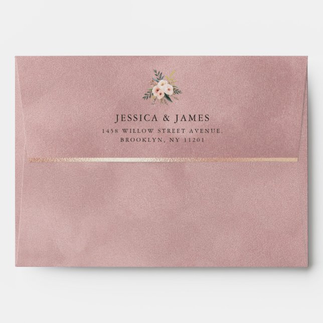 Romantic Rose Gold Velvet Texture Wedding Envelope (Back (Top Flap))
