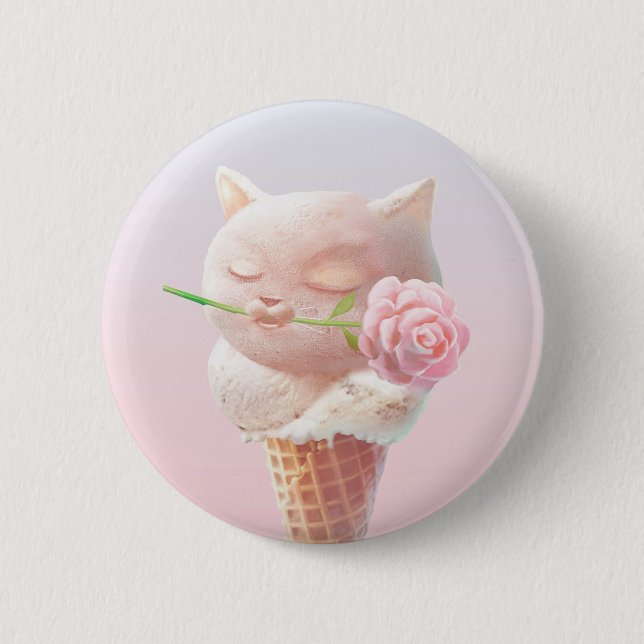 Romantic Rose: Miss Meow Pink Ice Cream Cone Art 6 Cm Round Badge (Front)