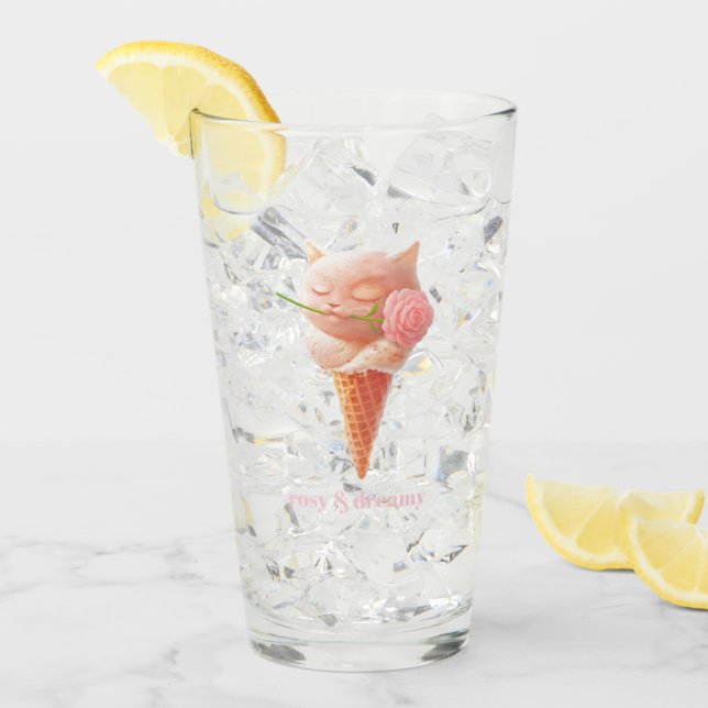 Romantic Rose: Miss Meow Pink Ice Cream Cone Art Glass (Front Ice)