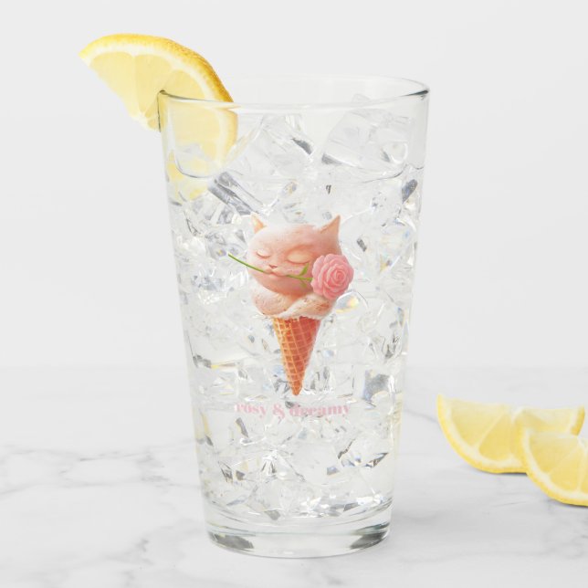 Romantic Rose: Miss Meow Pink Ice Cream Cone Art Glass (Front Ice)