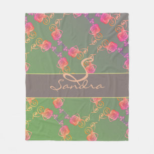 Romantic Rose Monogram  Fleece Blanket