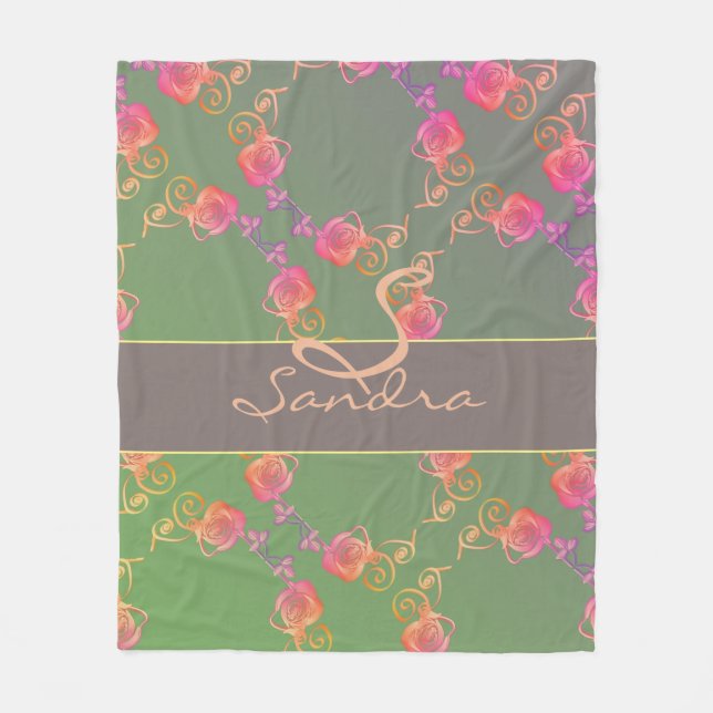 Romantic Rose Monogram  Fleece Blanket (Front)