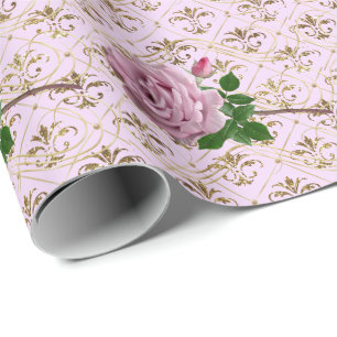 Romantic Rose On Gold Wrapping Paper
