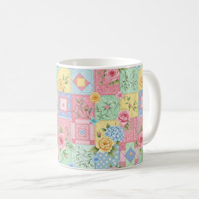 Romantic Rose Patchwork Pattern Coffee Mug (Front Right)