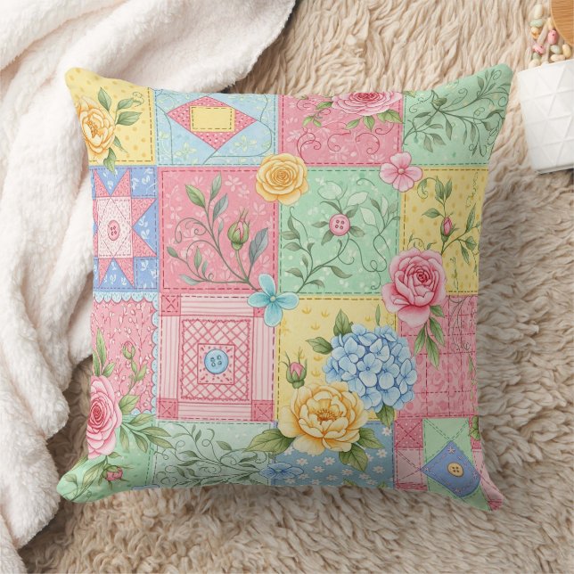 Romantic Rose Patchwork Pattern Cushion (Blanket)