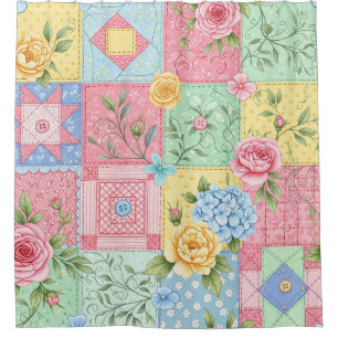 Romantic Rose Patchwork Pattern Shower Curtain