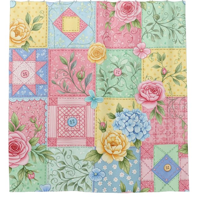Romantic Rose Patchwork Pattern Shower Curtain (Front)
