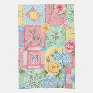 Romantic Rose Patchwork Pattern Tea Towel