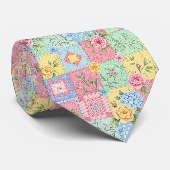 Romantic Rose Patchwork Pattern Tie (Rolled)
