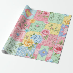 Romantic Rose Patchwork Pattern Wrapping Paper