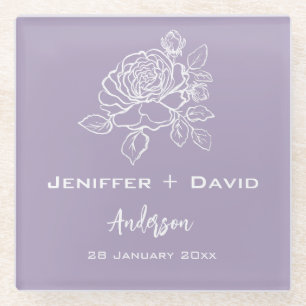 Romantic Rose Personalised Wedding/ Bridal Shower  Glass Coaster