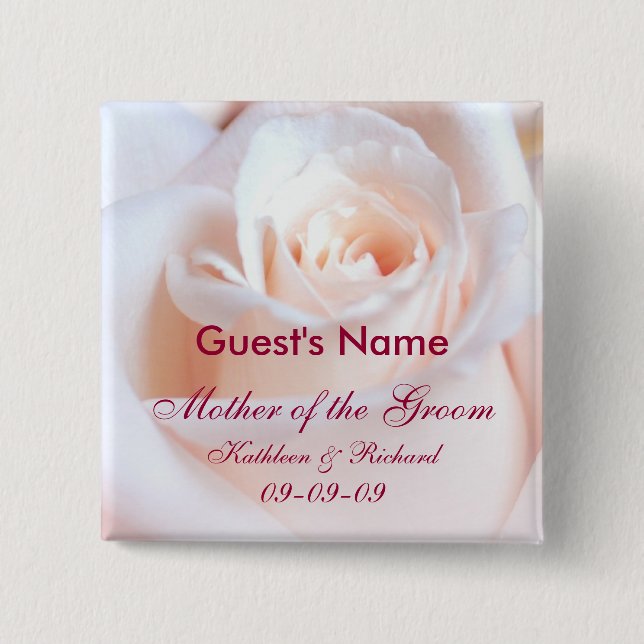 Romantic Rose Personalised Wedding Button (Front)