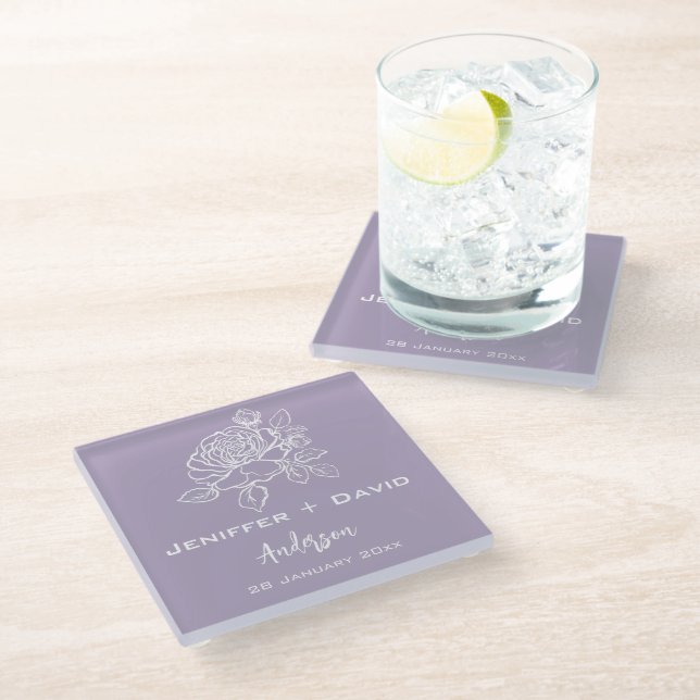 Romantic Rose Personalized Wedding/ Bridal Shower  Glass Coaster (Angled)